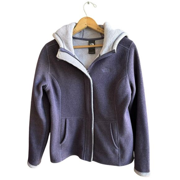 The North Face Purple Hooded Zip Up Jacket Fully Lined Coat Warm Women’s Medium - Picture 3 of 13